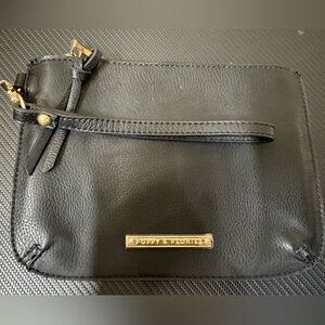 Poppy & Peonies Black Leather Wristlet with Gold Detail